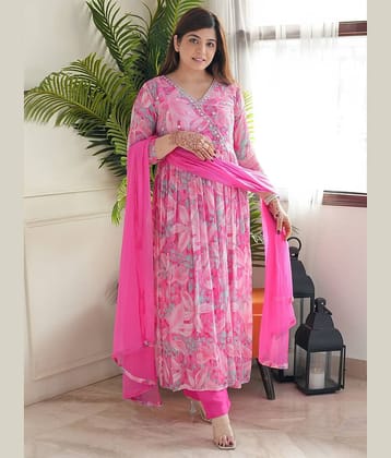Niza Fashion Viscose Embroidered Kurti With Pants Women's Stitched Salwar Suit - Pink ( Pack of 1 )
