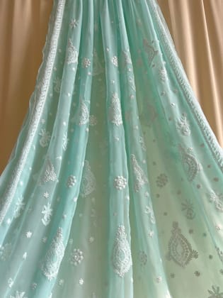 Georgette Chikankari saree in Sea Green-Sea Green