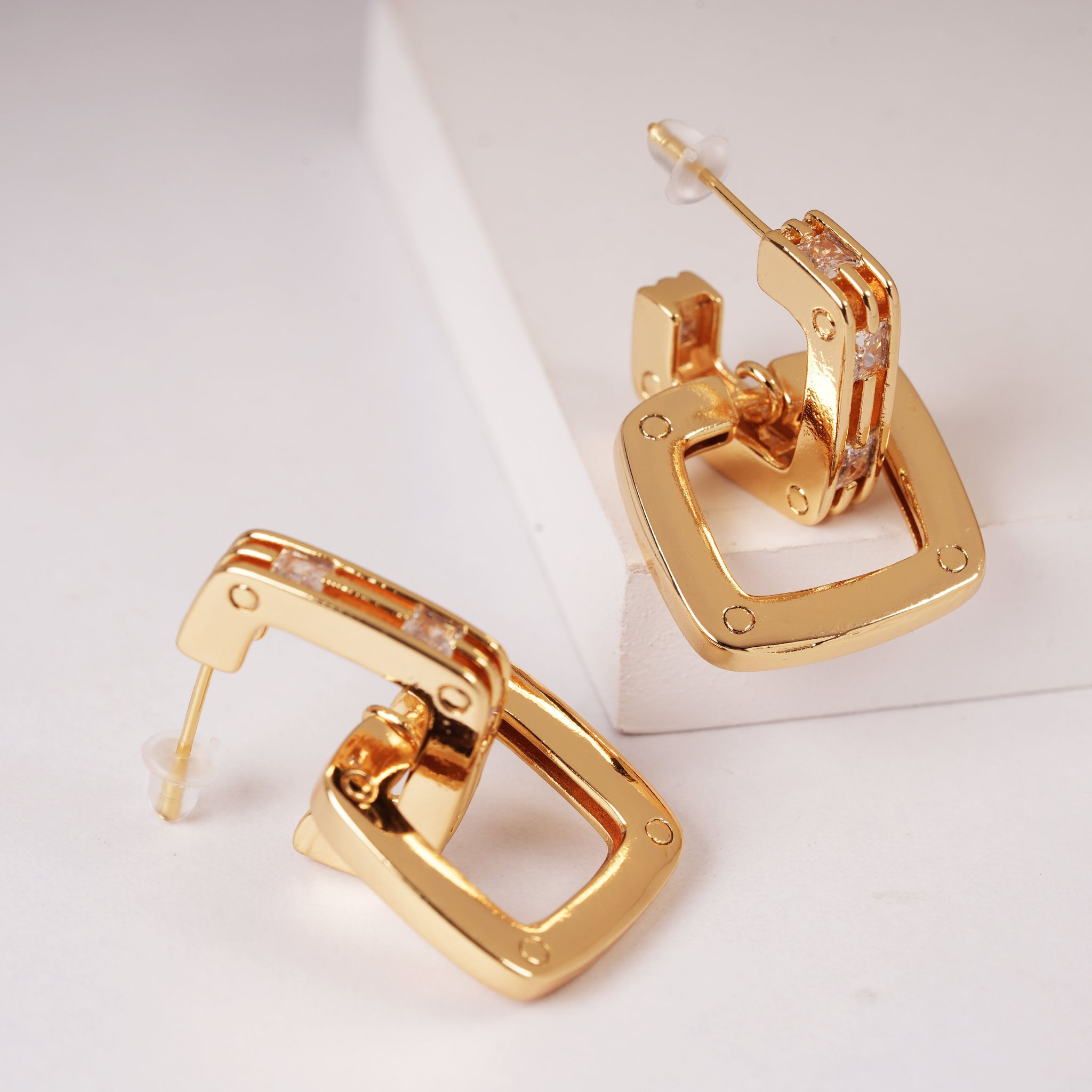 Luxury Square Double Ring Studs