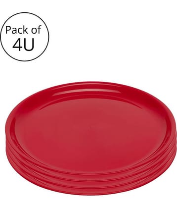 Generic Plastic Microwave Safe Plates, (Pack of 4) Full Plate, Dia 11inch - Red Colour