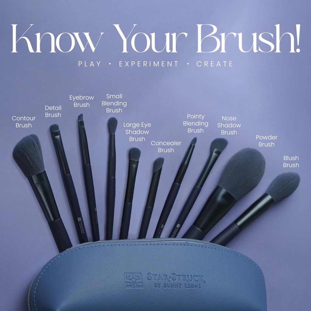 STARSTRUCK BY SUNNY LEONE Makeup Brush Set of 10 with pouch | Professional Brush kit for Makeup