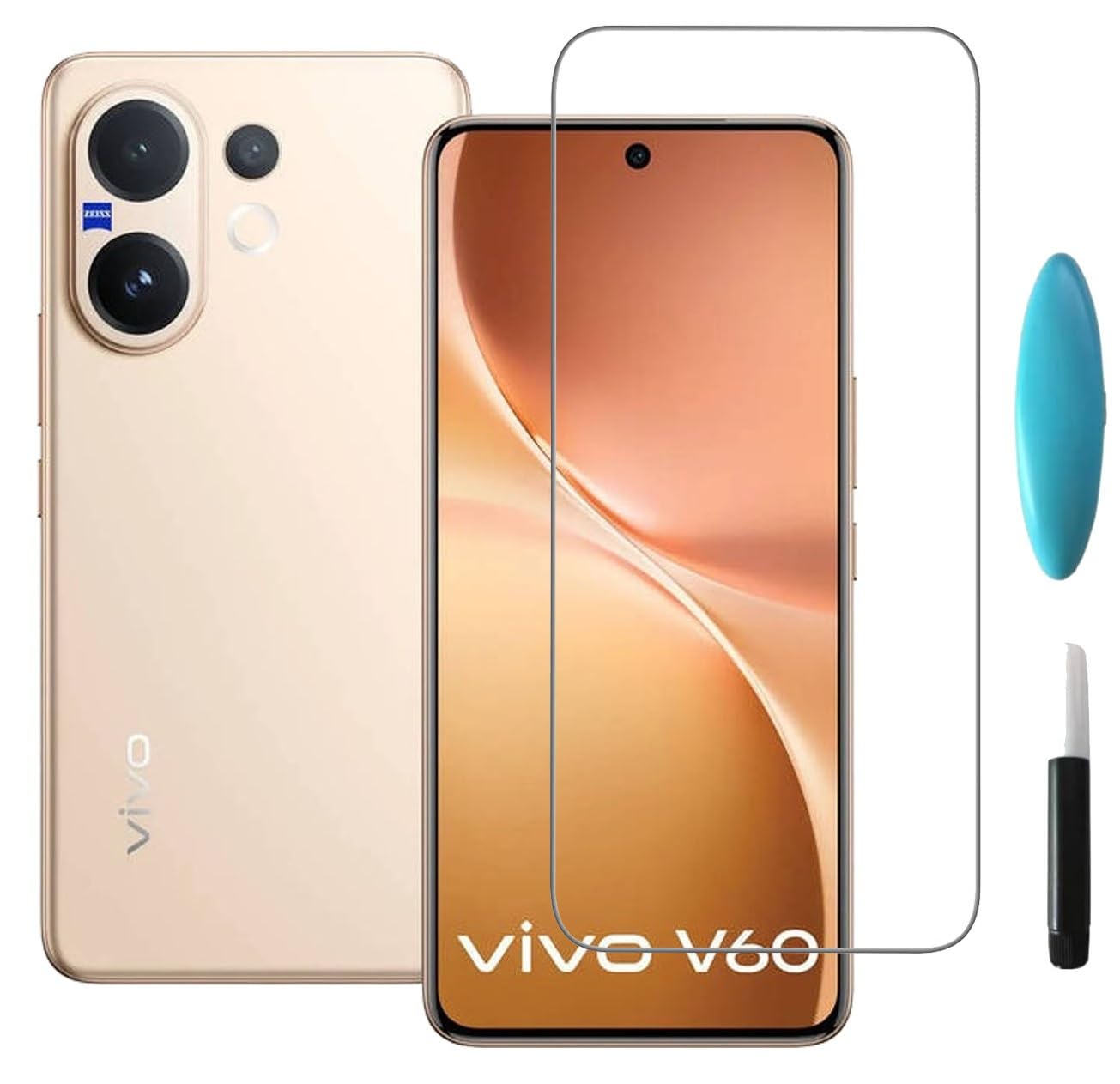 Tempered Glass Screen Protector Compatible for vivo V60 5G Black with Edge to Edge Coverage and Easy Installation kit (vivo V60 5G)