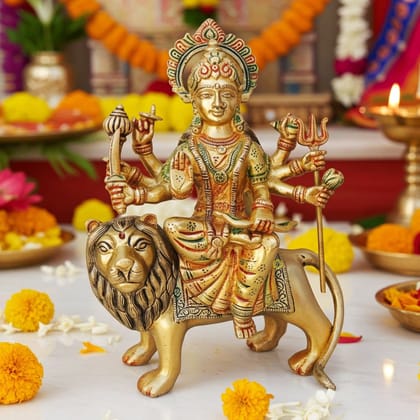 Brass Durga Ji God Idol - Traditional Handcrafted Showpiece, Height : 10.5 Inch (BSMAS937 B)
