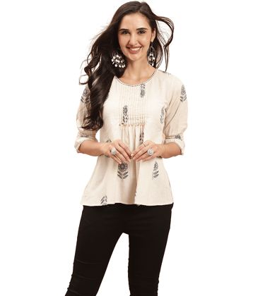 wonder weave Women's Cotton Regular Top ( Off White )