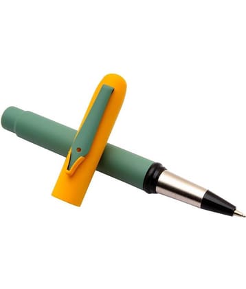 Srpc Unique Magnetic Cap Ballpoint Pen Matte Olive Green & Yellow Metal Body Blue Refill