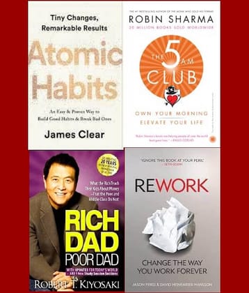 Atomic Habits 5 Am Club + Rich Dad Poor Dad + Rework