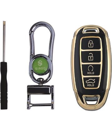 SIAGO TPU Key Cover Compatible with Hyundai Verna 2023 Car 4 Button Key Cover with Key Chain