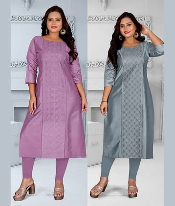 Hetsa Women Chanderi Embroidered A-line Kurti ( Multicolor )