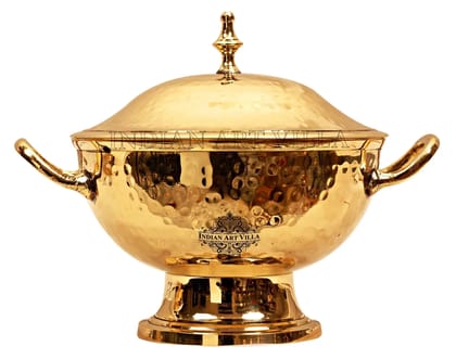 Handmade Pure Brass Casserole Donga with Bottom, Hammered Design, Serveware, Tableware-700ml