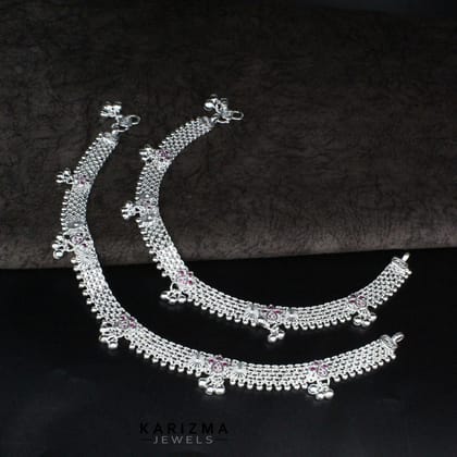 Real Sterling Silver Indian women Pink CZ Divine Anklet Ankle Pair 10.3"