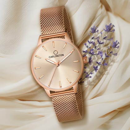 Carlington Elite Ladies Self Adjustable Mesh Strap Water Resistant Analog Watch - For Women CT2008-Rosegold