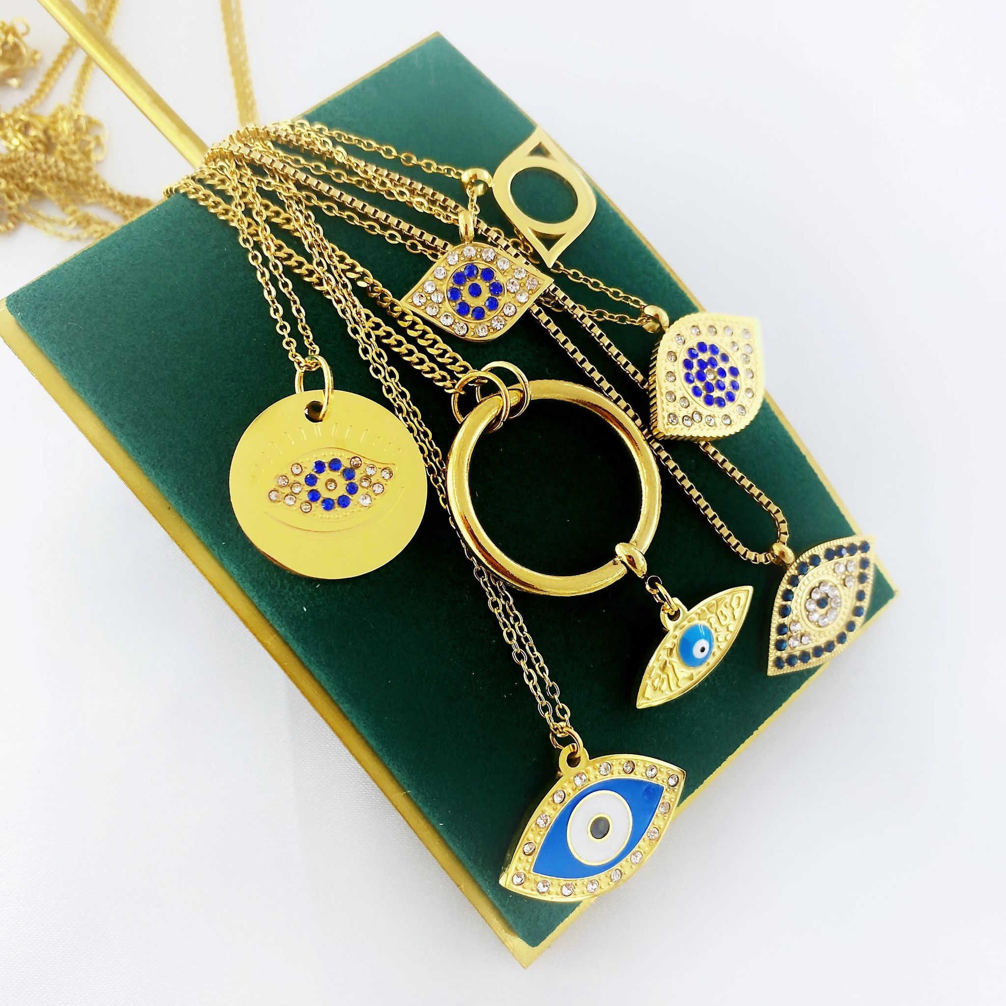 Rhinestone Charms Wholesale Eye Pendant Surgical Steel Retro Necklace 14k Gold Evil Eye Jewelry