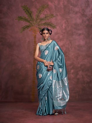 Air Force Blue Banarasi Silk Saree with Designer Same Colored Blouse