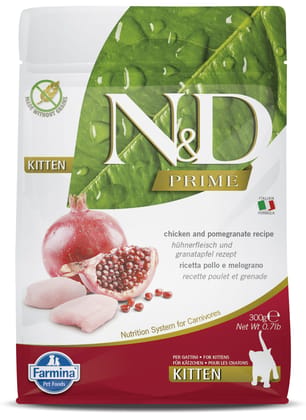 N&D Prime Chicken & Pomegranate Grain free Cat Dry Food Kitten 300g N&D Prime Chicken & Pomegranate Grain free Cat Dry Food Kitten 300g
