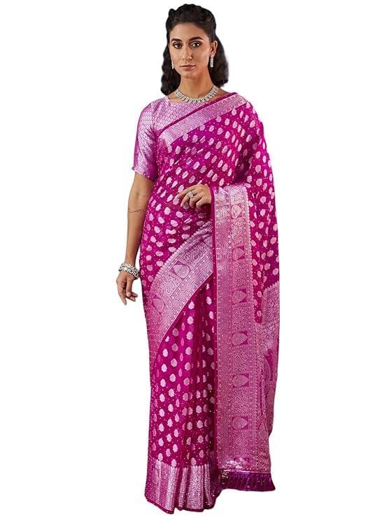 Women's Georgette Banarasi & Stone Work Saree with Unstitched Blouse Piece