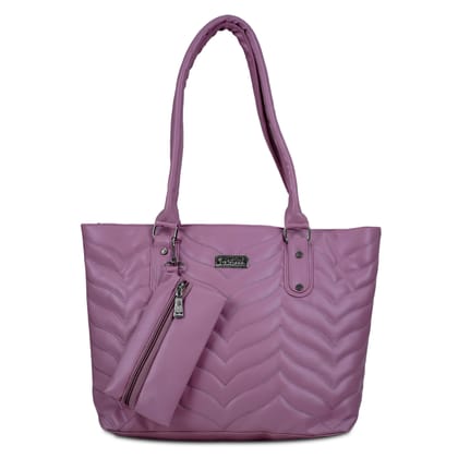 Jothi Crestline Premium Womens Handbag | Multi-Compartment Quilted Tote | Synthetic Leather | Chevron Design | Water-Resistant | Soft Base | Lavender