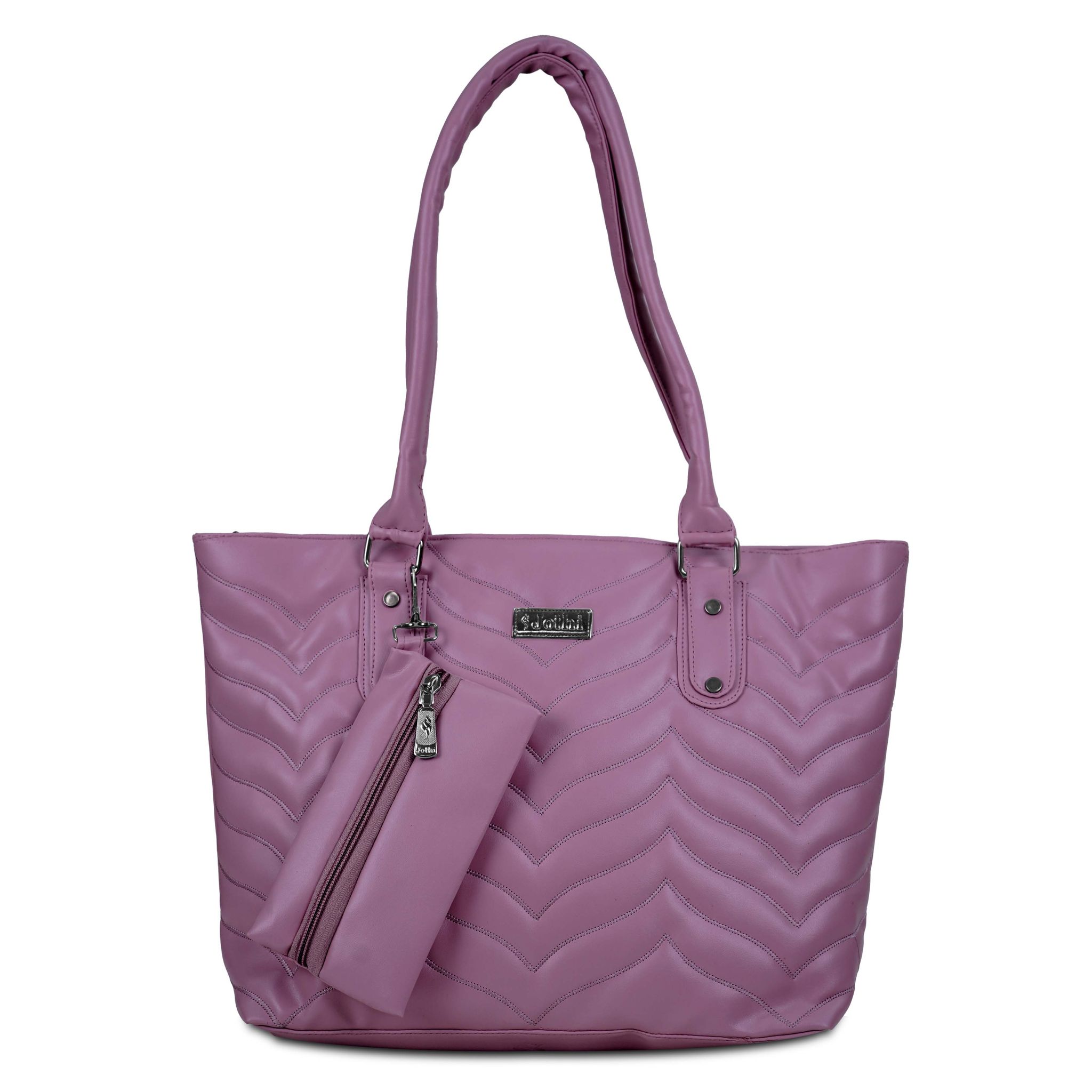 Jothi Crestline Premium Womens Handbag | Multi-Compartment Quilted Tote | Synthetic Leather | Chevron Design | Water-Resistant | Soft Base | Lavender