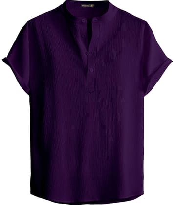 WEBRIC Polyester Plain Shirt Style Kurta For Men ( Purple )