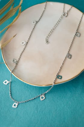 Leaflet Heart Charms Sterling Silver Chain Necklace-Silver / 16 inches adjustable upto 18 inches