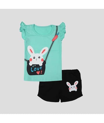 CATCUB Pack of 1 Girls Cotton Top With Shorts ( Green )