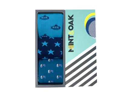 Blue all the way Set-of-3 Crew Socks for Men