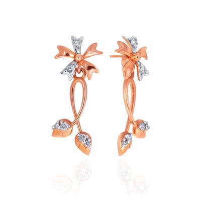 Senco Gold Divine Bloom Diamond Drop Earrings (1.6 gram / 0.11 Ct / HI-SI / 14K Rose Gold)