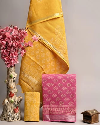 Linen Cotton Suits  Bagru Hand Block Printed Linen Suits With Zari BorderSize:-Top & Dupatta:- Linen Cotton  (2.50+2.50) mtrsBottom :-Cotton 2.50 mtrs