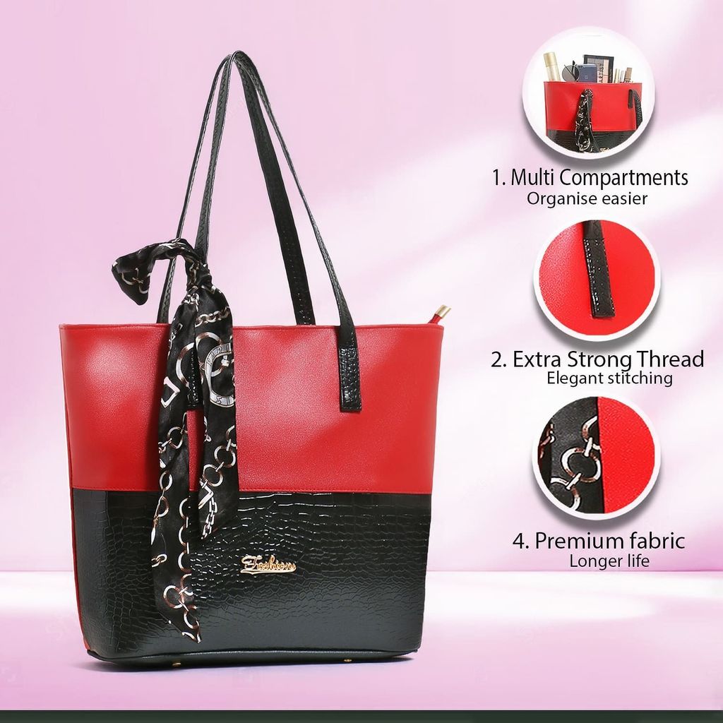 Elegant Two-Tone Handbag with Scarf Accent