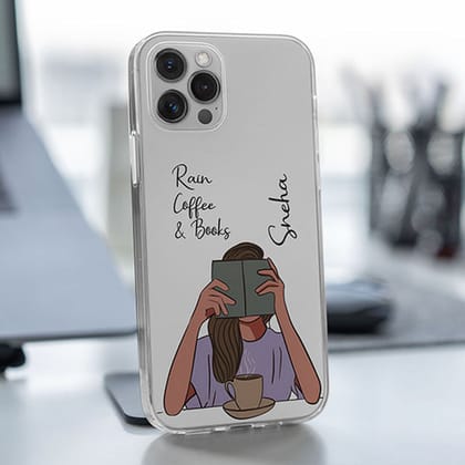 Rain Coffee & Books Name Initial Custom Transparent Slim Soft Cases