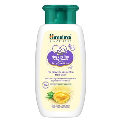 Himalaya Head To Toe Baby Wash With Pure Cow Ghee 400Ml|Ph 5.5|Aloe Vera|Soap Free|Safe For Newborns|For Baby's Sensitive Skin From Day 1|No Parabens|No Phthalates|No Sulphates|Pediatrician Evaluated