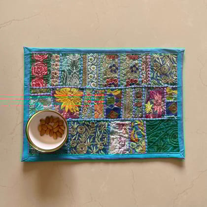 Light Blue Patchwork Table Mats (Set of 2)-2 Table Mats