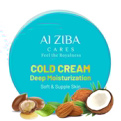 ALZIBA CARES Vegan Deep Moisturization Cold Cream with Shea Butter, Argan, Olive, Almond, Coconut & Rose Oil and Vitamin E | For Deep Moisturization, Soft and Supple Skin | 100GMs | for Men and Women, all Skin Types