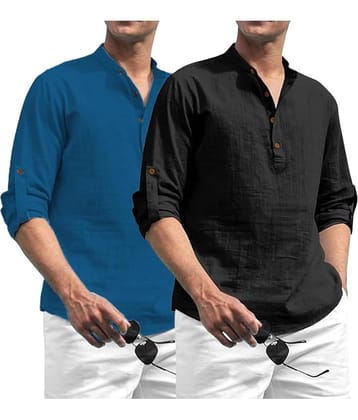 Vida Loca Dark Green Cotton Blend Men's Shirt Style Kurta ( Pack of 2 )
