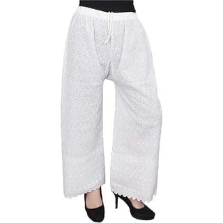 White Chikankari Pattern Embroidered Palazzo