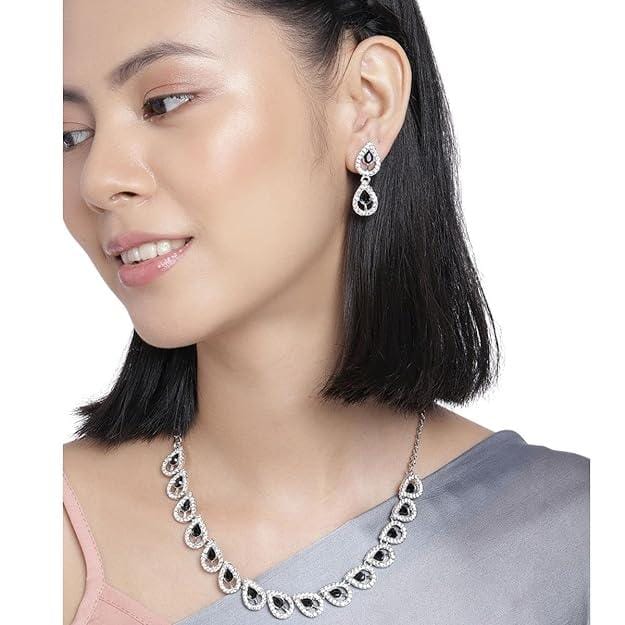 Silver-Plated Black AD-Studded Jewellery Set