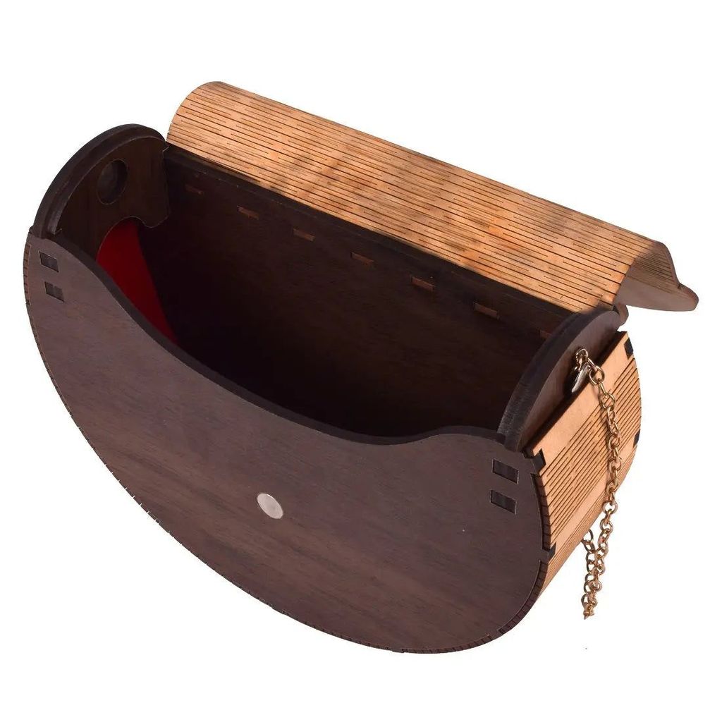 Handcrafted Wooden Heart Engraved Handbag with Gold Chain Strap - Stylish Eco-Friendly Crossbody Bag for Perfect Rakhi Festival Gift for sister