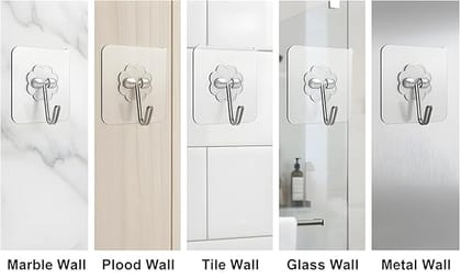Self Adhesive Wall Hooks - Heavy Duty Wall Hooks for Hanging | Nail Free Sticky Hooks for Wall Heavy Items Without Drilling, Transparent Wall Hanger Hook (5)