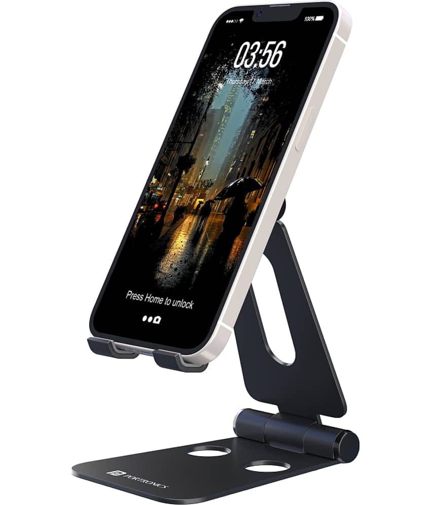 Portronics Modesk Flex:Dual Folding Mobile Holding Stand with Adjustable Angle & Height ,Black (POR 1603)