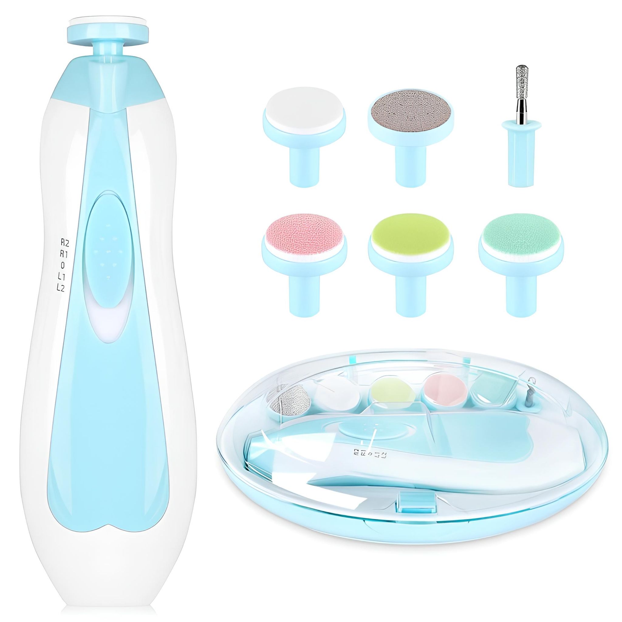 WUGO::Baby Nail File Electric Trimmer Kit with Light and 5 Grinding Heads and 4 Speed Control Modes for Newborn, Kids, Adult Toes care, Polish and Fingernails