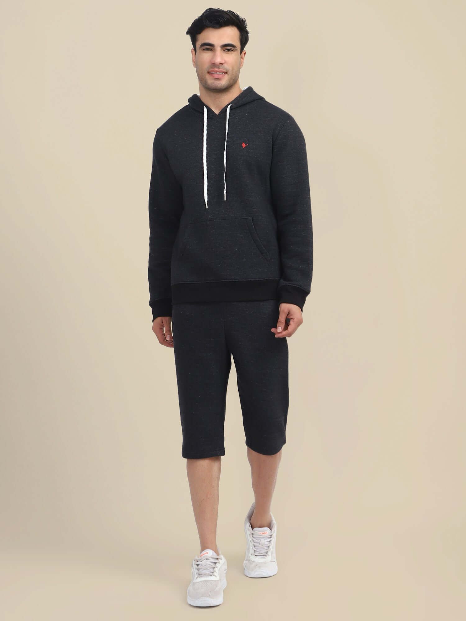 Men'S Black Hoodie With Shorts Cord Set-S