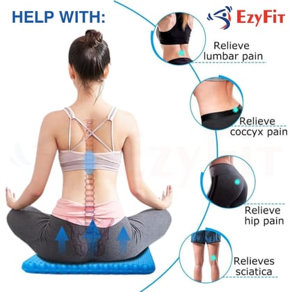 EZYFIT Medical Grade Gel Seat Cushion with Black Non-Slip Cover, Honeycomb Design for Pressure Relief & Tailbone Support, Breathable & Flexible Comfort for Long Sitting
