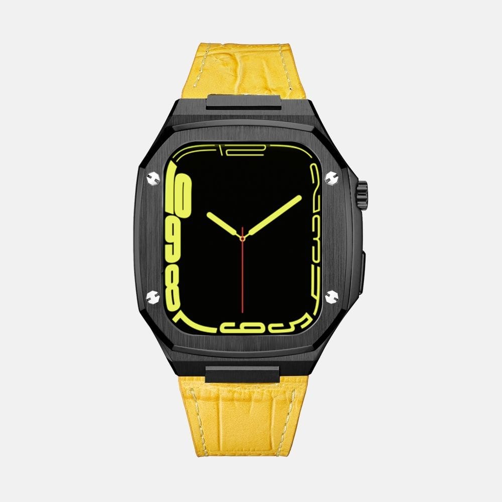 45MM Black Luxury Edition iWatch Case: Leather Strap-Yellow Leather