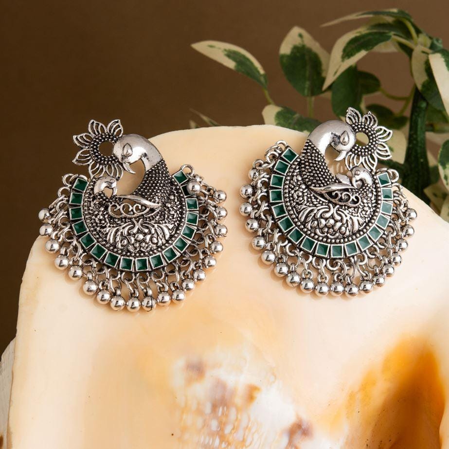 Silver Plated Peacock Design Enamel Artwork With Beads Fashi
