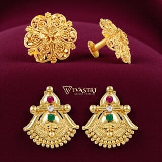 Vivastri Premium Gold Plated Alloy Stud Earrings Combo for Women & Girls Pack of 2