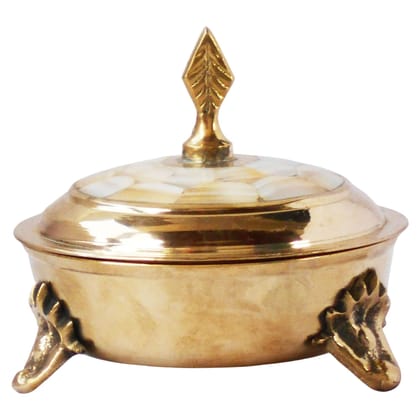 Brass Powder Pot Miniature | Cosmetic Storage Collectible, Height : 4 Inch (ZMAS372 C)