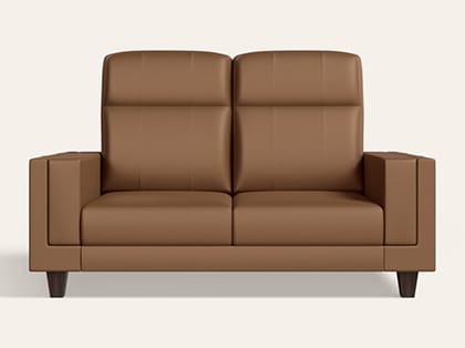 Paradise 2 Seater Synthetic Leather Sofa (1-Year Warranty, Solid Wood, Toffee)