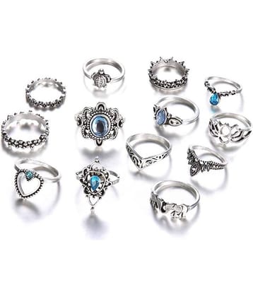 FASHION FRILL - Silver Rings ( Pack of 13 )