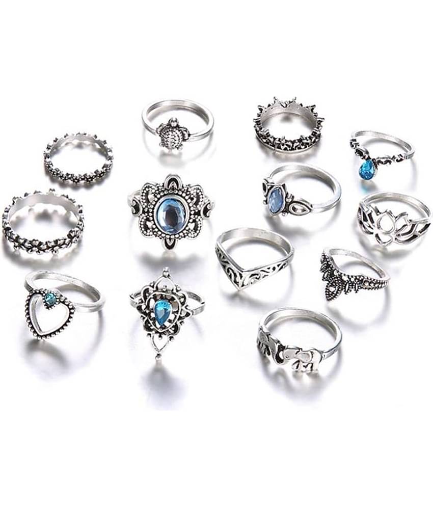 FASHION FRILL - Silver Rings ( Pack of 13 )