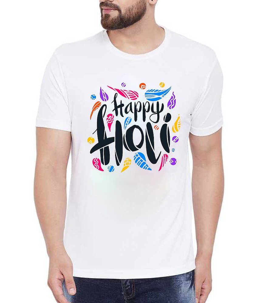 PrintMall Polyester Regular Fit Printed Half Sleeves Men's Round T-Shirt - White ( Pack of 1 )