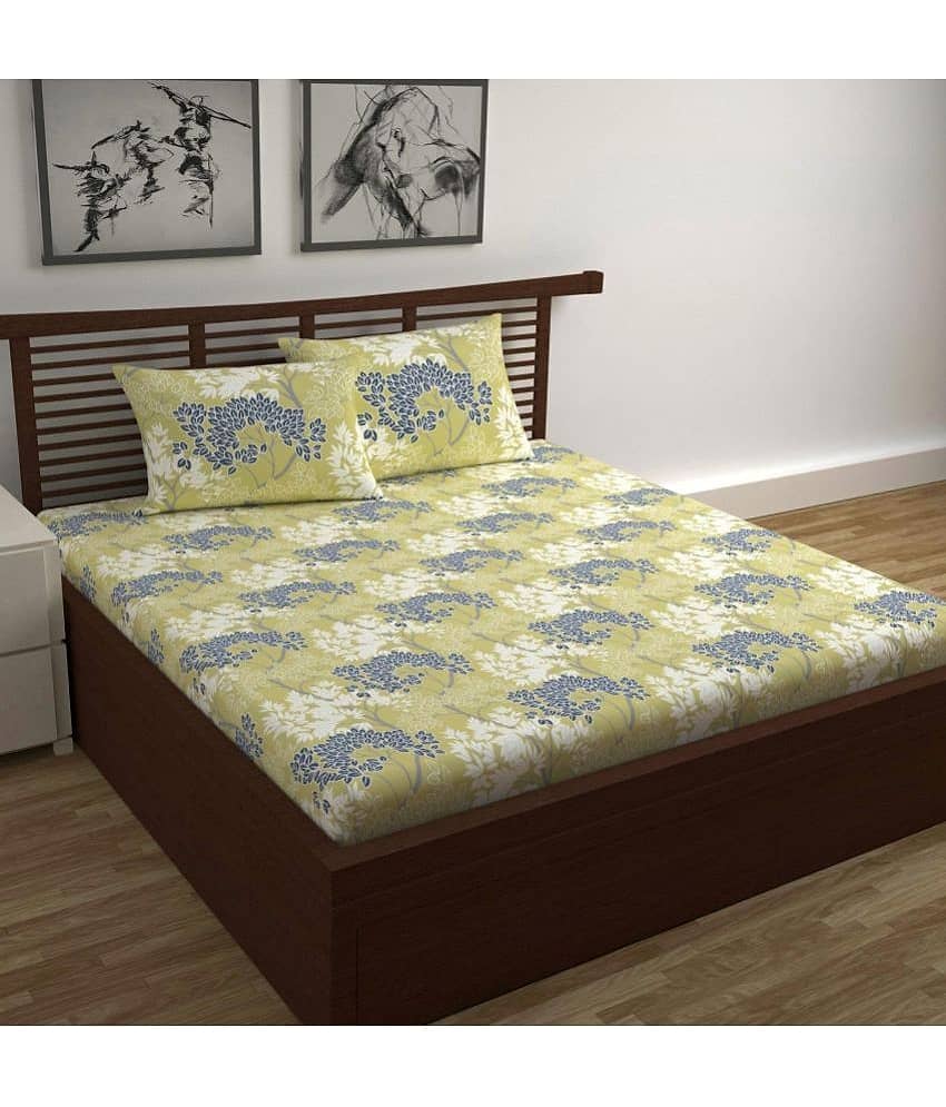 DIVINE CASA Cotton Double Bedsheet ( Yellow )